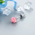Pink rose stud earring with silver cone back in titanium steel for a sweet-cool style. - Rose Spike Style / 1 Piece / Pink