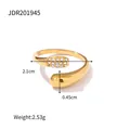 Elegant 18k gold plated stainless steel open ring with sparkling diamonds - Minimalist Single Rhinestone Open Style (JDR201945)