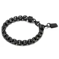 Punk-Stil schwarzes Edelstahl-Boxkettenarmband für Herren mit einem Gravuranhänger - Stil A Abgerundete Boxkette (KB138820-KFC) / Schwarz