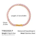 Detalle de pulsera tenis de acero inoxidable bañada en oro 18K con circonitas rosas - Rosa Suave (YYB023026-P)