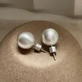 Elegant matte silver finish spherical stud earrings for a chic minimalist vintage look - Style 63 / Silver