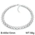 Collier à chaîne tressée à trois rangées en acier inoxydable robuste au fini argenté poli - Collier Tressé à Trois Rangs (KN295295-ZCG) / 400x13mm / Acier