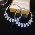 Elegante zilveren creolen met sprankelende marquise bloemenkristallen voor dames - Stijl 67 (HE32568)