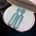 Squisiti orecchini pendenti ovali dorati con pavé di perle turchesi - 46# Perno per orecchini in argento-Oro-Blu