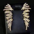 Boucles d'oreilles pendantes zigzag dorées avec pavé de zircons cubiques étincelants. - 8# Tige en Argent Sterling 925 - Éclair / Or