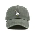 Unisex washed dark grey baseball cap with silly goose embroidery and a retro design - One Size / Dark Green