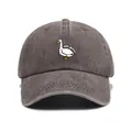 Close-up of Silly Goose embroidery on charcoal washed cotton vintage baseball cap - One Size / Coffee
