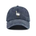 Vintage washed navy baseball cap featuring a white silly goose embroidery for unisex wear - One Size / Navy Blue