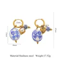 Ceramic tulip earrings with stainless steel gold hoops and white pearl pendants - Blue Tulip Hoop Earrings