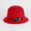 Winter faux mink fur bucket hat for women in vibrant red with plush pompom accent - Red (Single Pom Pom)