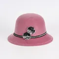 Chapeau cloche rose en fausse fourrure avec ruban décoratif noir et blanc et pompons - Rose (Double Pompon)