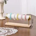 Single-tier white and gold T-bar jewelry display stand with solid wood base 29x12cm - Single Layer / White Leather