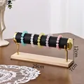 Single tier jewelry display stand with black velvet roller and natural wood base - Single Layer / Black Leather
