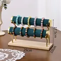 Double-layer dark green velvet bracelet display stand with gold metal frame and wooden base - Double Layer / Dark Green Velvet
