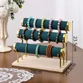 3-tier dark green velvet jewelry stand with gold metal frame and solid wood base - Triple Layer / Dark Green Velvet