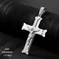 Silver stainless steel double-layered Jesus cross pendant measuring 65x43mm and 17.9g - Pendant Only / Silver Color Pendant