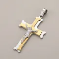 Two-tone silver and gold stainless steel crucifix pendant with detailed texture - Pendant Only / Steel & Gold Two-Tone Pendant