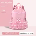 Pink girl's school backpack with lace layers and bow, size 31x27x12cm for grades 1-3 - Model 2904 / Light Pink