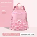 Pink girl's school backpack with lace layers and bow, size 31x27x12cm for grades 1-3 - Model 2904 / Light Pink