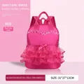 Pink girl's backpack with lace ruffles and bow decoration for preschool ages 3-6 - Model 2904 / Rose Red