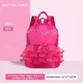Pink girl's backpack with lace ruffles and bow decoration for preschool ages 3-6 - Model 2904 / Rose Red