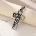 Pendente a croce cava con rilievo volto di Gesù in acciaio inossidabile 50x30mm - 4 Ciondoli Dai Colori Vintage / Acciaio Inossidabile