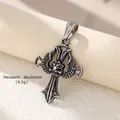 Pendentif gothique en acier inoxydable avec crâne, croix et ailes, style vintage 46x36mm - Pendentif Croix Crâne Ailé