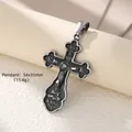 Pendentif croix orthodoxe vintage en acier inoxydable avec symboles en relief - 10 Pendentifs De Style Vintage / Acier Inoxydable S.STEEL
