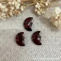 Hand-carved red jasper crystal crescent moon pendant with detailed face profile - Floral Red