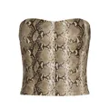 Top a fascia aderente con stampa a serpente realistica in beige e marrone - S / Cachi