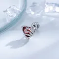 Boucle d'oreille gothique main de squelette tenant un cœur en zircon rouge, argent - Style Argent Rouge Main Gauche (A1018-8)