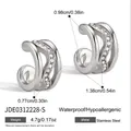 Detailed view of wave-pattern stainless steel ear cuff with rhinestones and dimensions - Silver Wave Ear Cuff (JDE0312228-S)