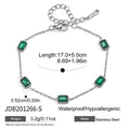 Elegante bracciale in acciaio inossidabile con cinque zirconi verdi rettangolari taglio smeraldo - Bracciale in zircone smeraldo rettangolare (JDB201266-S)