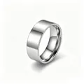 Detailed macro view of minimalist silver titanium steel ring band with mirror polish - Silver-8mm Flat Panel / Size 5
