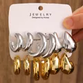 Retro C-shaped gold and silver hoop earring set displayed on card packaging - 12-Pair Hoop & Teardrop Earrings Set / Gold & Silver Mixed (2 Cards)