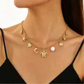 Collana dorata a strati con ciondoli a tartaruga, delfino, conchiglia e perla - Stile Pendente Animali Stella Marina Tartaruga Oro (5591)