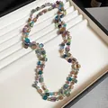 Collana colorata di perle in vetro e conchiglia con catena in acciaio inossidabile premium - Collana N. 63 - Blu - Marrone - Viola