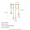 Close-up showing detailed dimensions of 18K gold plated stainless steel tassel earrings. - Temperament Pave Tassel Style (E8441) / Gold
