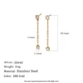 Detail view of stainless steel 18K gold earrings with tassel chain and zircon studs - Creative Geometric Tassel Style (E8440) / Gold
