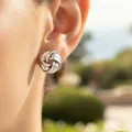 Polished silver knot stud earrings with geometric braided design for women - Silver Spiral Knot Style (5296)