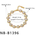 Elegante pulsera de acero inoxidable dorado con circonitas halo, longitud de 17+4 cm - Pulsera de Strass Blanco Incrustado (NB-B1396) / Dorado con Blanco