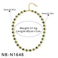 Elegante collar de acero inoxidable con circón verde y diamantes de imitación en oro - Collar de Strass Verde Incrustado (NB-N1648) / Dorado con Verde