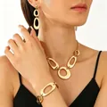 Golden geometric hollow oval chain jewelry set with necklace earrings and bracelet - Earrings Bracelet Necklace (15)