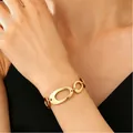 Minimalist gold punk chunky chain bracelet with oval links and a polished metal finish - Gold Oval Hollow Bracelet (9484)