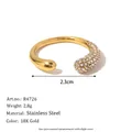 Anillo abierto de acero inoxidable oro 18K con circonitas en gota y acabado esférico - Anillo Micro Pave de Gota de Agua Abierto de Dos Cabezas-Oro-Zircón Blanco