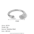Anillo abierto en forma de C minimalista de acero inoxidable con circonitas plateado - Anillo Micro Pave de Gota de Agua Abierto de Dos Cabezas-Plata-Zircón Blanco