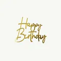 Golden acrylic Happy Birthday cake topper with metallic mirror finish in cursive font - Gold