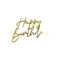 Golden mirror acrylic Happy Birthday cake topper with elegant script font for parties - Design No.23 (Gold) / Gold