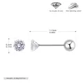 Detailed view of S925 sterling silver screw earrings with 5A grade cubic zirconia - 3mm 925 Silver White Gold Plated