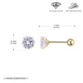 Detail of 925 sterling silver screw back earrings with 4-prong 5A cubic zirconia stones - 4mm 925 Silver Gold Plated